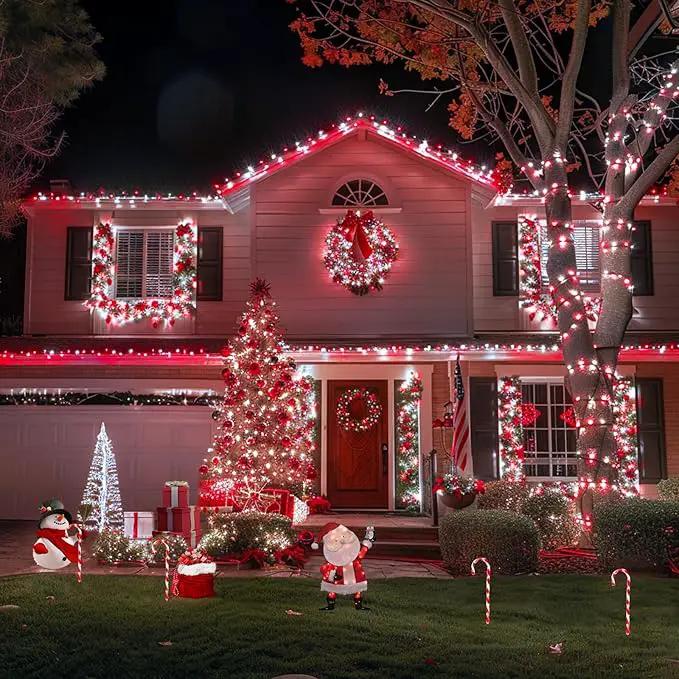 JMEXSUSS 2 Pack Red and White Solar Christmas Lights, Total 400 LED 151FT Solar String Lights Outdoor Waterproof, 8 Modes Solar Lights for Outside Tree Patio Christmas Decorations by GreenHaven Gardens