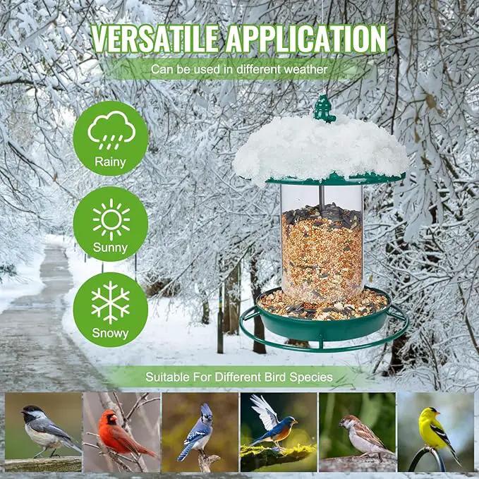 Metal Bird Feeder for Outside Hanging,Wild Bird Feeders for Cardinal, Large Roof and Tray - 6 Port by GreenHaven Gardens