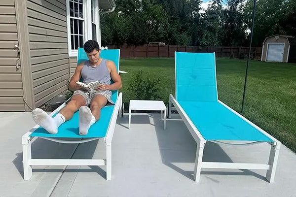 PURPLE LEAF Outdoor Chaise Lounge Set Staight Legs Adjustable Sunbathing Recliner with Side Table for Poolside Beach Outside Patio Aluminum Chaise Lounger Blue