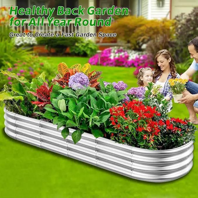 Galvanized Raised Garden Beds, Outdoor Raised Garden Boxes, Oval Large Bottomless Metal Elevated Garden Bed Planter Box for Vegetables, Fruits, Flower (7x2x1(ft)) by GreenHaven Gardens