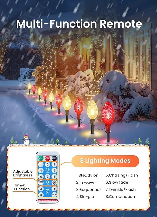 Minetom Solar Double C9 Strawberry Christmas Pathway Lights Outdoor -16FT 10 LED C9 Christmas Lights Outdoor with Timer,8 Modes,Solar Christmas Outdoor Decorations for Lawn Outside, Red & Warm White by GreenHaven Gardens