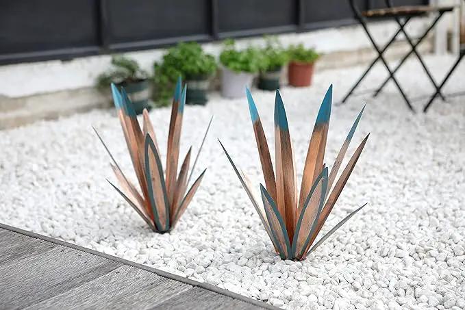 Homight Metal Agave Plants Outdoor Decor Mexican Yard Art Plants Garden Decor for Outside Metal Art Flowers Gifts for Butterflies Bees Birds for Gifts (1big&1small) by GreenHaven Gardens