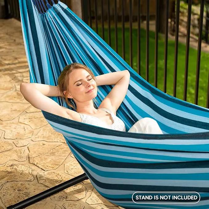 SUNCREAT Hammocks Outdoor Camping Double Hammock, Extra Large 2 Person Hammock for Camping, Blue Stripes by GreenHaven Gardens