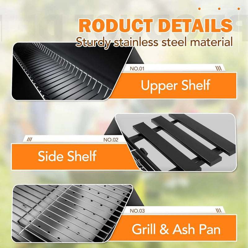 Flamaker Grill Outdoor Charcoal Grills with Side Oven & Thermometer Offset Smoker with Ash Catcher & Cover for Camping Picnics, BBQ, Hiking by GreenHaven Gardens