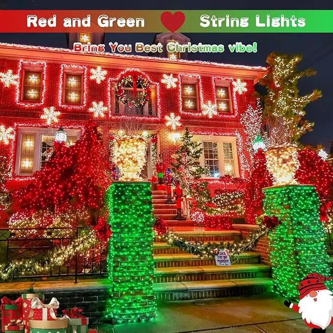 JMEXSUSS 200 LED Christmas String Lights Outdoor, Red & Green Christmas Lights Clear Wire, 11 Modes Connectable Twinkle String Lights Plug in for Christmas Halloween Garden Home Decorations by GreenHaven Gardens