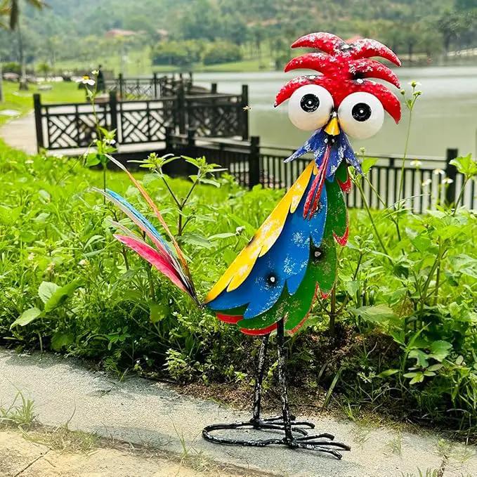 Natelf Outdoor Wacky Metal Rooster Yard Statue Decoration Roosters Decor Garden Statues Chicken Figurine Outside Decorations for Courtyard by GreenHaven Gardens