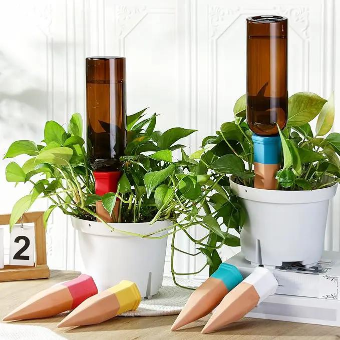 6 Sets Plant Watering Devices Include Terracotta Self Watering Spikes and 26 oz Plastic Bottles, Slow Release Vacation Insert Automatic Plant Waterer Device (Brown and Mixed Color) by GreenHaven Gardens