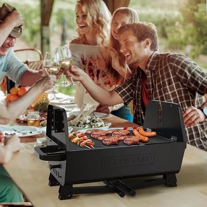 Brand‑Man 2‑in‑1 Charcoal BBQ Grill with Motorized Rotisserie – Portable, Foldable Grill, 257 sq in Outdoor BBQ Grill for Camping & Tailgate, Adjustable Height, Dual Vents by GreenHaven Gardens