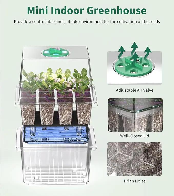 Seed Starter Tray, 60-Cells Seedling Starter Trays with Grow Light, Self-Watering Seed Germination Kit for Indoor Gardening Seed Starting (5 Pack, Clear Base) by GreenHaven Gardens