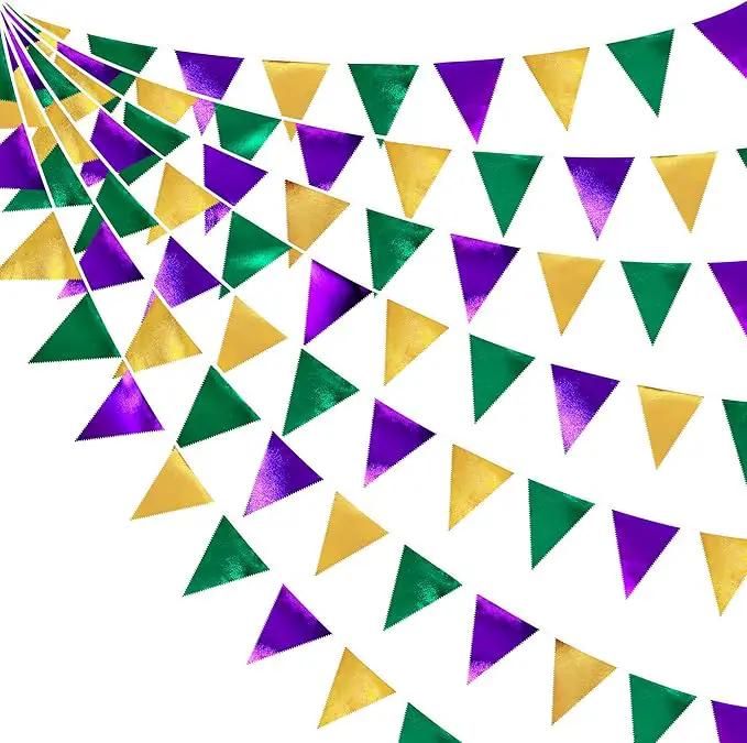 Mardi Gras Party Decorations Purple Green and Gold Metallic Fabric Triangle Pennant Banner Flag Hanging Bunting Garland for Birthday Wedding Baby Shower Bridal Shower Holiday Masquerade Party Supplies by GreenHaven Gardens