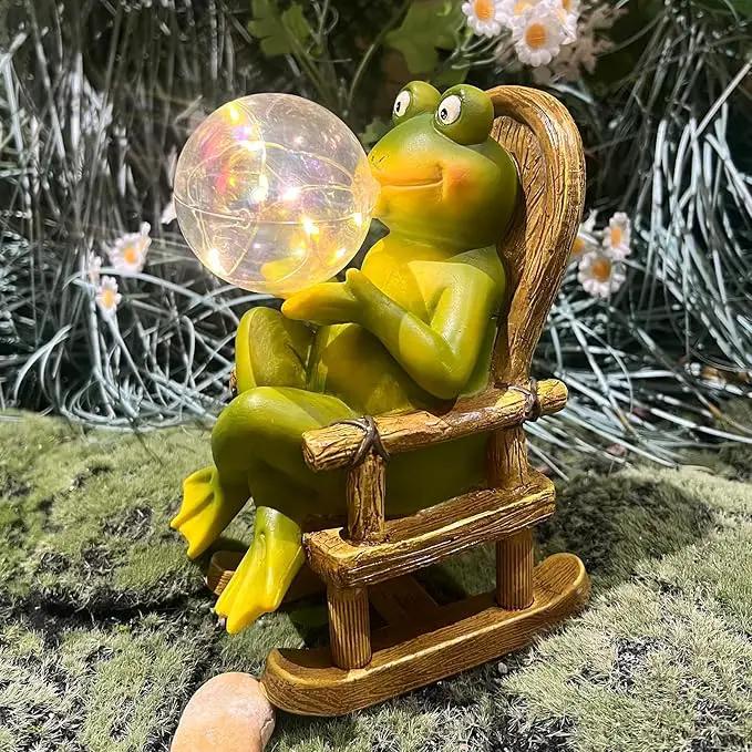 Funoasis Garden Outdoor Frog with Solar Powered Lamp Unique Gifts for Mom Outside Decor for Lawn Balcony Home Ornaments by GreenHaven Gardens