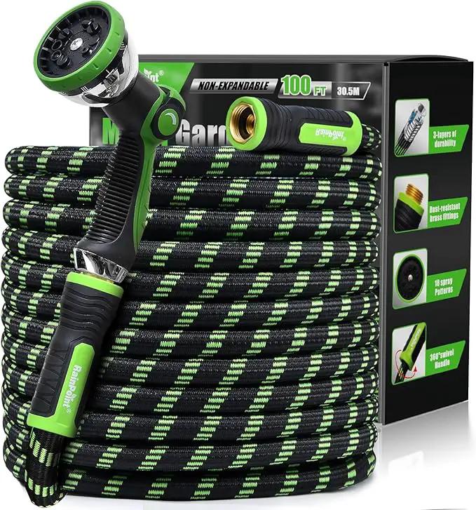 RAINPOINT Metal Garden Hoses for Yard 100 ft - No-kink 304 Water Hose 100ft with 10 mode Nozzle - Brass Connection, Swivel Handle, Flexible Hose,Lightweight, Puncture by GreenHaven Gardens