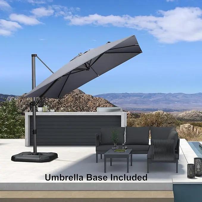 PURPLE LEAF 8.8' X 8.8' Left-right Tilt Patio Umbrella with Base Outdoor Cantilever Swivel Square Umbrella Aluminum Offset Umbrella with 360-degree Rotation for Garden Deck Pool Patio Light Grey by GreenHaven Gardens