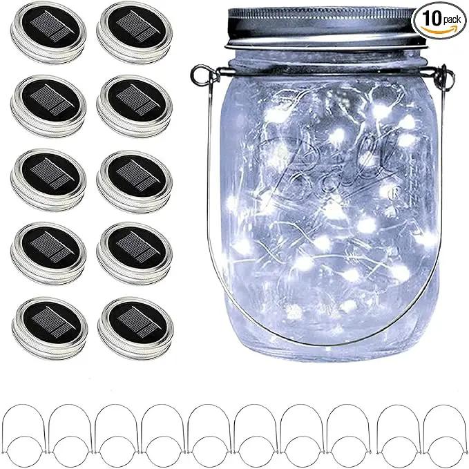 ANGMLN Upgraded Solar Mason Jar Lid Lights, 10 Pack 30 LED Fairy Star Firefly String Lids Lights Including (10 pcs Hangers),for Wedding Patio Garden Party Decorations (No Jars) by GreenHaven Gardens