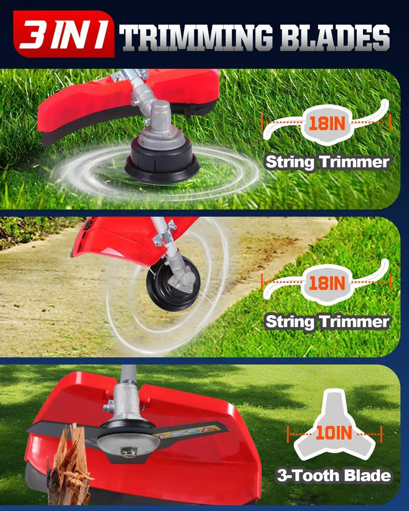 52cc Gas Powered Weed Eater and Brush Cutter 3-in-1, Heavy Duty Straight Shaft String Trimmer with Harness and 2 Heads for Tough Weeds, Grass, and Land Clearing (PT6080) by GreenHaven Gardens