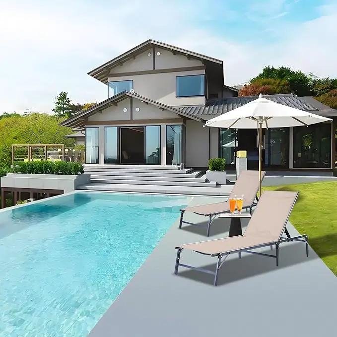 Outdoor Chaise Lounge Chair Set of 2, Foldable & Assemble-Free, 6 Adjustable Positions, Durable Rust-Resistant Frame, Portable Outdoor Pool Lounge Chairs for Pool Patio Beach, Khaki by GreenHaven Gardens