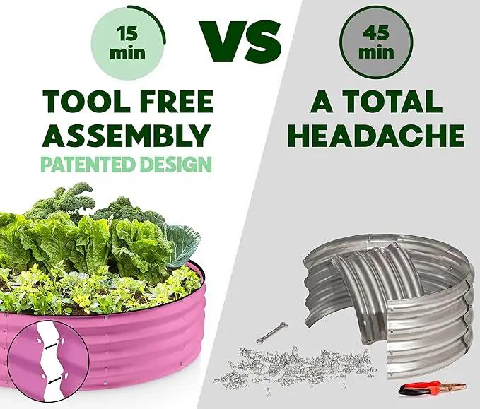 Round Galvanized Raised Garden Bed // 4×4×1 ft (2-Pack) Galvanized Raised Garden Beds Outdoor for Gardening, Vegetables, Flowers // Patented Tool-Free Design Round Planter (Pink) by GreenHaven Gardens