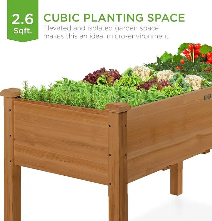 Best Choice Products 34x18x30in Raised Garden Bed, Elevated Wood Planter Box Stand for Kids, Backyard, Patio, Balcony w/Bed Liner, 150lb Capacity - Acorn Brown by GreenHaven Gardens