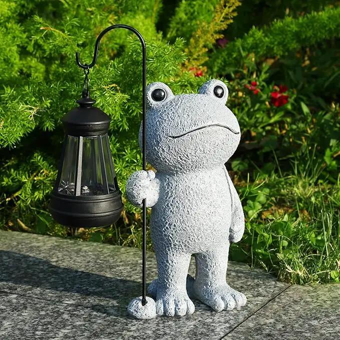 Garden Statue Frog Outdoor Decor, Solar Patio Garden Sculptures & Statues, Resin Garden Decor Gift for Women, Mom, Grandma by GreenHaven Gardens