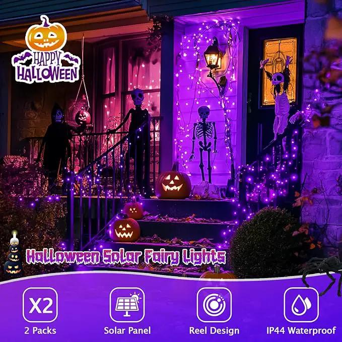 JMEXSUSS 2 Pack Purple Solar Halloween Lights Outdoor, 66ft 200 LED Solar Fairy Lights Outdoor Waterproof, 8 Modes Solar String Lights for Outside Halloween Christmas Decorations by GreenHaven Gardens