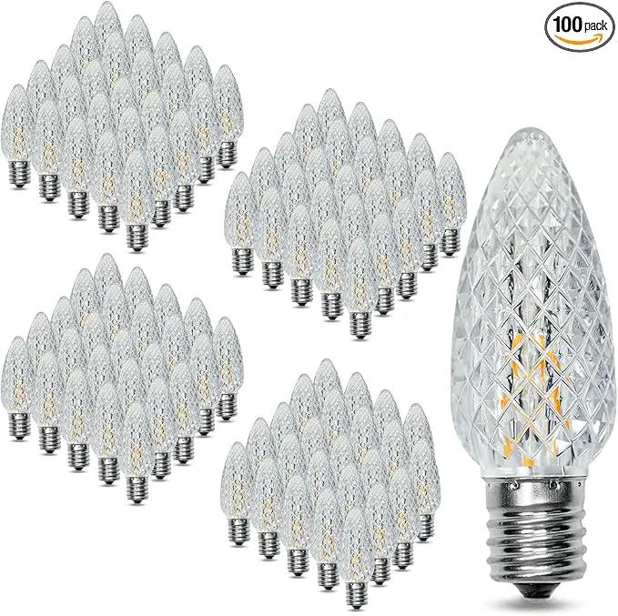 100Pack C9 Christmas LED Light Bulbs, Strawberry Replacement Bulb 2200K Warm White Shatterproof & Waterproof Outdoor String Light Bulbs, E17 Candelabra Base Edison Bulbs for Holiday Decoration by GreenHaven Gardens