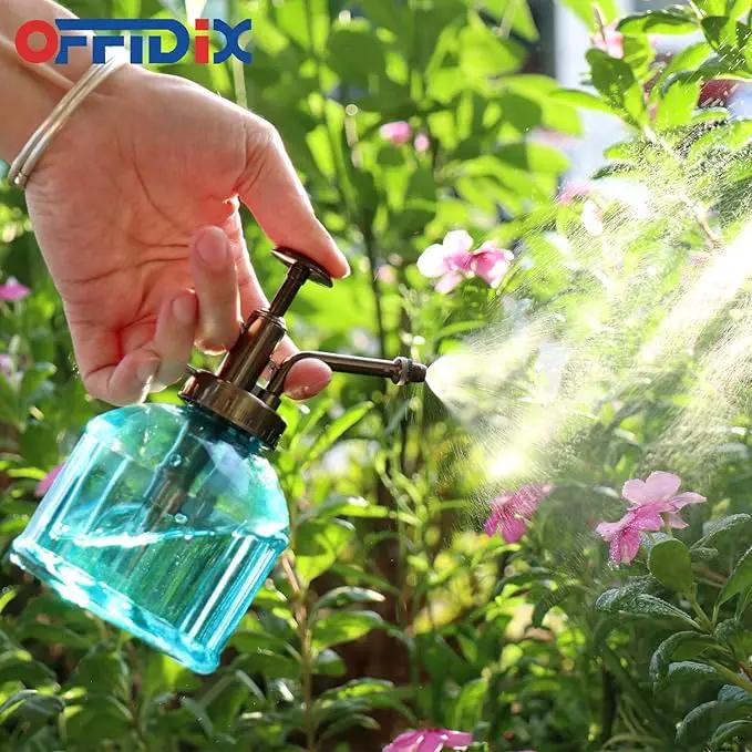 OFFIDIX Glass Spray Bottle,Flower Mister Watering Can Pot 6.3" Tall Spritzer Bronze Plastic Top Pump One Hand Watering Can Indoor Plant Mister Spray Bottle for Garden, Plants, Cleaning by GreenHaven Gardens