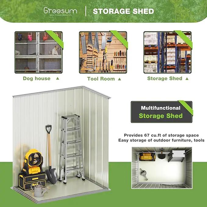 Greesum Outdoor Storage Shed 5 x 3 ft. Utility Tool Shed Metal Storage Garden Shed with Door & Lock for Patio Storage, Brown by GreenHaven Gardens