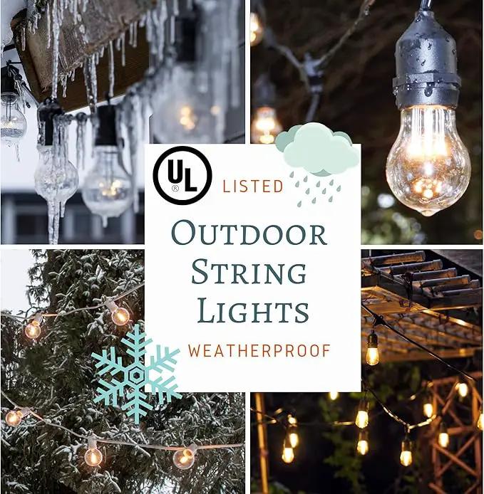 Hometown Evolution, Inc. 100 Foot E26 Outdoor Commercial String Lights with Suspended Socket for Weatherproof Heavy Duty Vintage Outside Lighting - Set of 50 A15 Clear Bulbs by GreenHaven Gardens
