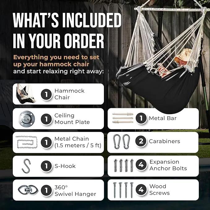 Hanging Hammock Chair Swing – Hanging Chair Outdoor & Indoor - Hammock Swing Chair – Quick & Easy Setup with Hardware Kit – Durable & Spacious Full Body Support – Holds 440 Lbs by GreenHaven Gardens