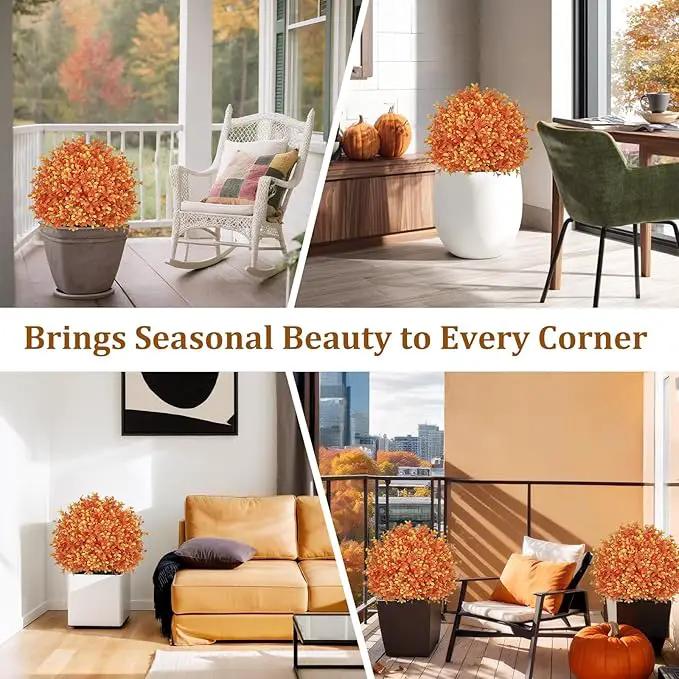 24" Tall Artificial Boxwood Ball Fall Topiary Trees Set of 2, UV Resistant Large Faux Plants Outdoor, 2ft Fake Bushes and Shrubs Look Real with Stake for Front Porch Outside Planter Backyard Decor by GreenHaven Gardens