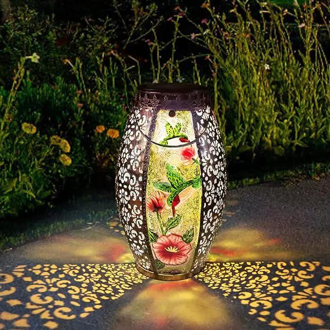 Outdoor Solar Lantern-Waterproof Hummingbird Hanging Metal Decorative Lights for Patio Table Garden Pathway Yard with Super Bright Warm White LED, Large Solar Panels, Auto On/Off by GreenHaven Gardens