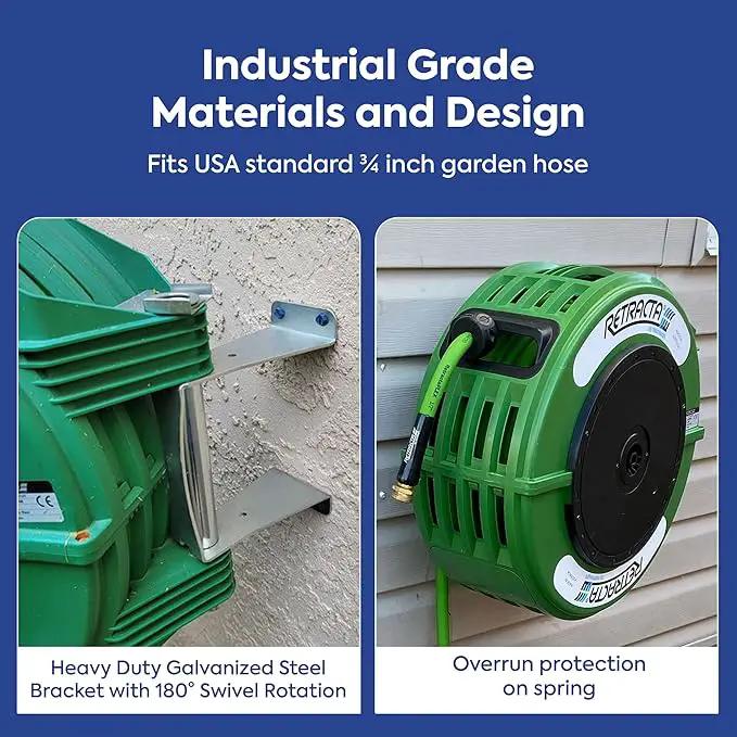 Macnaught Retractable Garden Hose Reel, 82 Ft Water Hose Reel Heavy Duty Retractable Hose with Metal 180° Swivel Rotation Bracket for Wall Mount - Green by GreenHaven Gardens