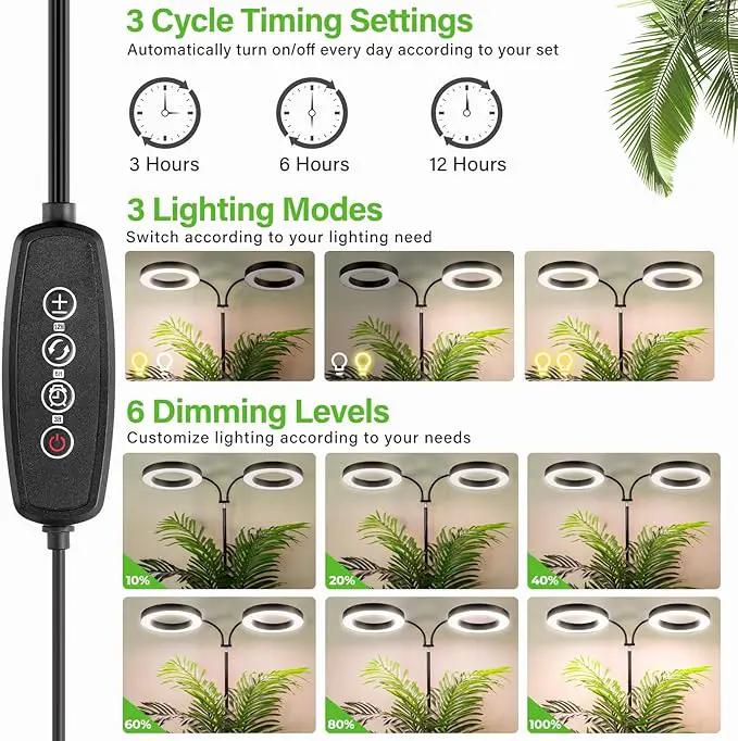 LORDEM Grow Light for Indoor Plants, 7.9" Diameter Dual-Head Plant Light for Plants Growing, Full Spectrum Growth Lamp with Auto Timer 3/6/12H, 4 Dimmable Levels, 3 Lighting Modes, Adjustable Stand by GreenHaven Gardens