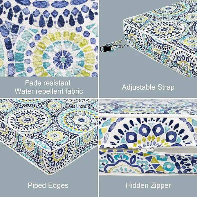 LVTXIII Patio Chair Cushions 22"x22"x3", Water-Repellent Outdoor Seat Cushions for Patio Furniture, Square Chair Pads with Ties for Home Garden Decoration, Set of 2, Delancey Lagoon by GreenHaven Gardens