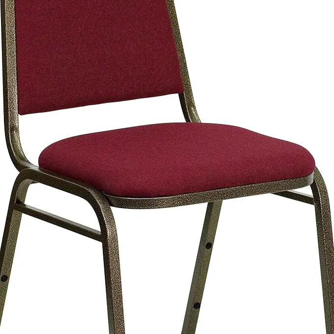 EMMA + OLIVER Trapezoidal Back Fabric Upholstered Stackable Banquet Chair, Multipurpose Stacking Chair with Padded Seat and Back, Burgundy/Gold by GreenHaven Gardens