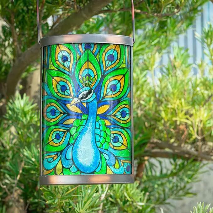 Hanging Solar Lantern Outdoor Waterproof LED Solar Lights Peacock Decorative Solar Lanterns Tabletop Lamp for Outdoor Patio Garden Yard Decor by GreenHaven Gardens
