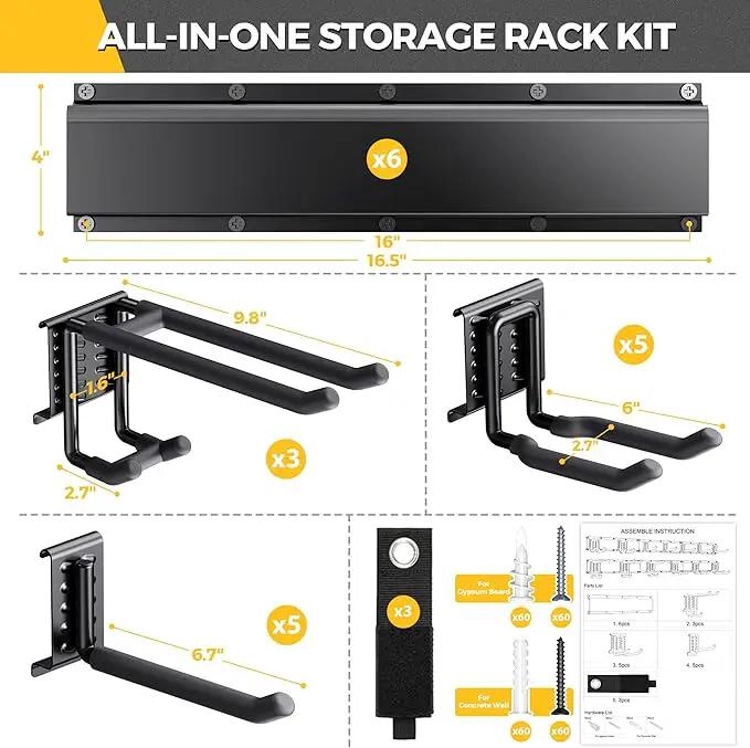 LBT 99" Garage Tool Organizer Wall Mount - 1000lbs Garden Tool Organizer with Adjustable Hooks, Heavy Duty Metal Garage Storage Rack, Anti-Rust Shed Rack Holder Hanging Rake Broom Mower Snowboard by GreenHaven Gardens