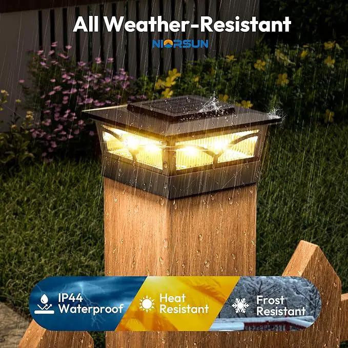 NIORSUN Solar Post Cap Lights Outdoor, 2 Modes LED, Deck Fence Post Solar Lights for 3.5x3.5 4x4 Caps Patio Garden Decoration, Warm White/Cool White Lighting Black 4 Pack by GreenHaven Gardens