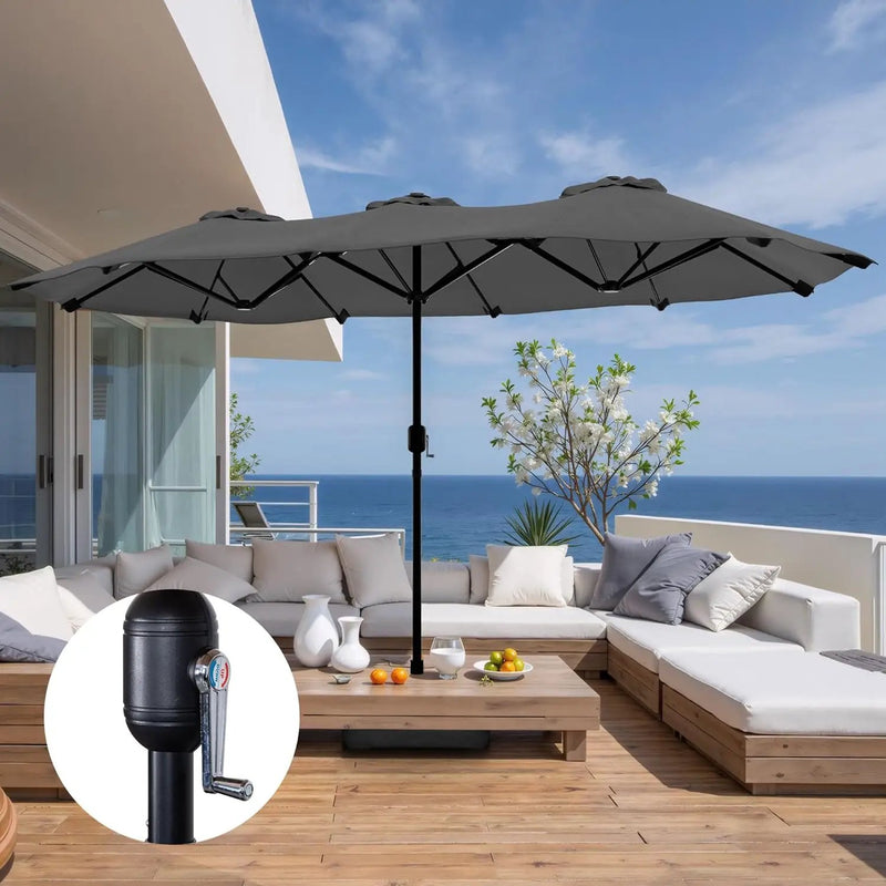 Shintenchi 16FT Large Patio Umbrella with Base, Outdoor Double-Sided Rectangular Umbrella, Market Umbrella with Crank Handle for Poolside Lawn Garden, Gray by GreenHaven Gardens