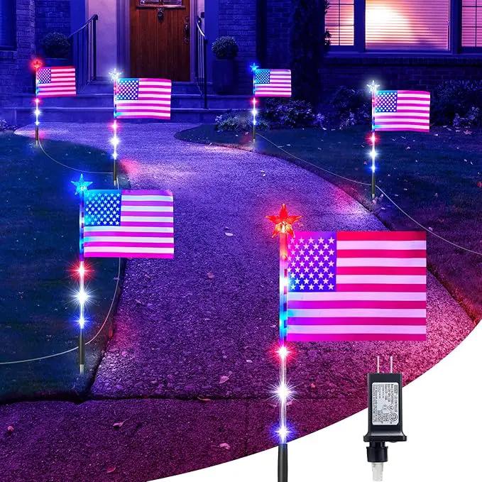 Brightown 4th of July Decorations Outdoor, Red White and Blue Lights, 6 Flag Lights Pathway, Memorial Day Decorations for Independence Day Garden Yard Lawn Outside Patriotic Decorations by GreenHaven Gardens