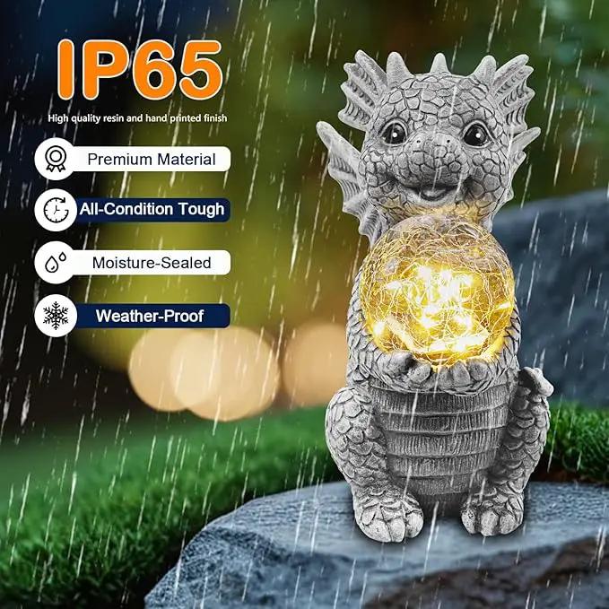 Solar Garden Outdoor Statues 7.2" Resin Dragon Statues Holding Magic Ball with Solar Lights,Lawn Decor for Patio, Balcony, Yard Ornament,Unique Gifts for Mom Grandma Housewarming by GreenHaven Gardens