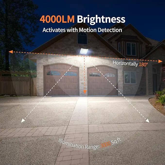 intelamp Solar Flood Lights Outdoor Waterproof, 20000mAh 4000LM Linkable Dual Motion Sensor Security Floodlight Exterior with Remote 16.4 FT Cable, 2-12H Dusk to Dawn Spots Lighting Outside by GreenHaven Gardens