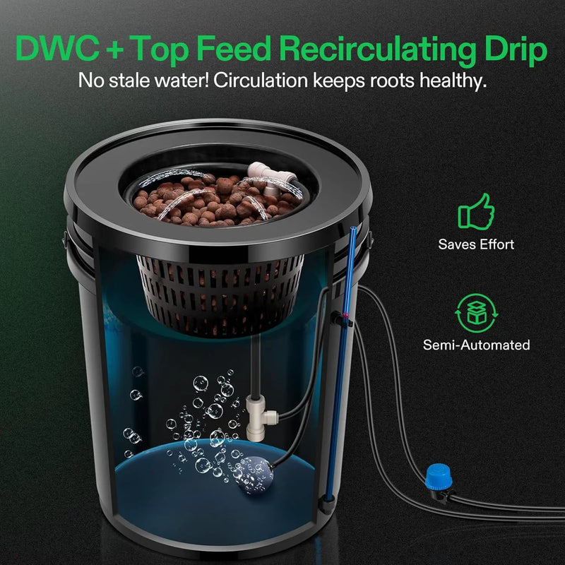 VIVOSUN DWC Hydroponics Grow System with Top Drip Kit, 5-Gallon Deep Water Culture, Recirculating Drip Garden System with Multi-Purpose Air Hose, Air Pump, and Air Stone (4 Buckets + Top Drip Kit) by GreenHaven Gardens