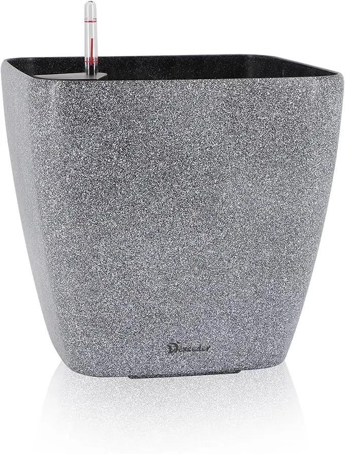 Dexceder 13x12 Self Watering Planter with Wheels Indoor Outdoor, Inner Mat Design, Thickened Large Floor Standing Flower Plant Pot with Water Level Indicator (Stone Matte) by GreenHaven Gardens