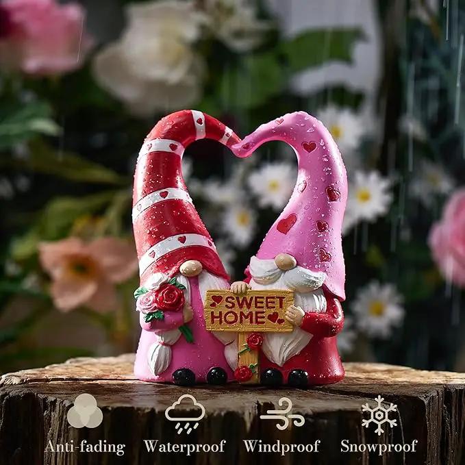 TERESA'S COLLECTIONS Garden Gnomes Outdoor Decor, Resin Heart-Shaped Pink Cute Gnome Couple Valentine Decorations for Home, Garden Decor Love Valentine Gifts for Women, 6.3" by GreenHaven Gardens