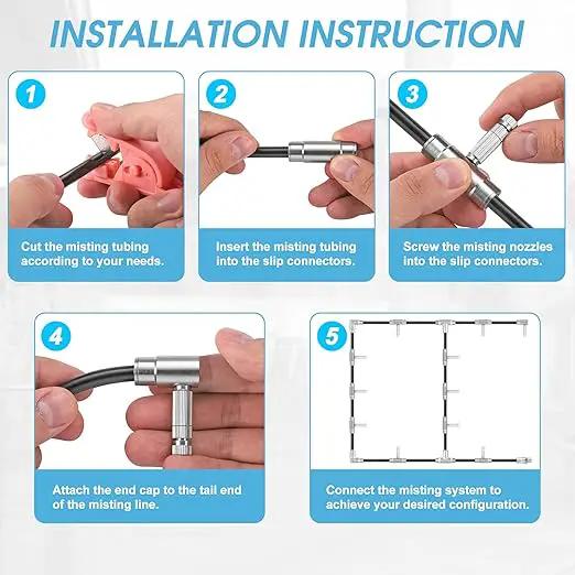 Mornajina 27Pcs Slip-Lock Misting Nozzle Tees with Slip Connector for 3/8 inch Drip Irrigation Tubing Kit, Including 11pcs Mister Nozzles Orifice 0.016", 16pcs 3/8" Brass Slip Connector, High Pressure by GreenHaven Gardens
