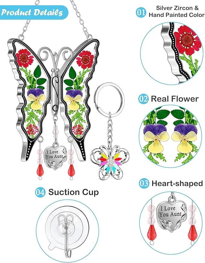 KY&BOSAM I Love You Aunt Butterfly Suncatcher for Windows Gifts for Aunt Pressed Flower Between Wings Glass Metal Engraved Charm Gifts for Aunt Mother's Day Valentine's Birthday Thanksgiving Christmas by GreenHaven Gardens