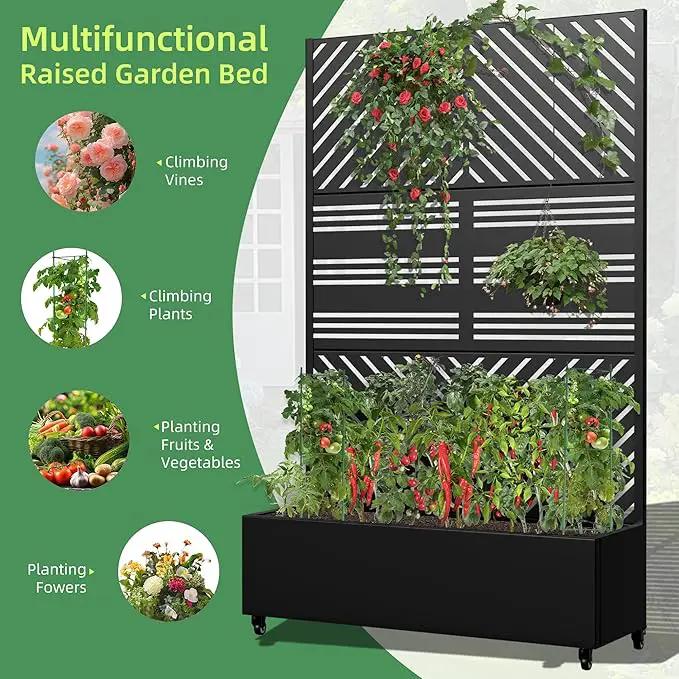 Casaphoria Metal Raised Garden Bed with Trellis and Wheels, 72"x47"x16" Planter Box for Climbing Plants, Vegetables & Vines, Features Drainage Holes and Privacy Screen, Black(Parallel&Harold) by GreenHaven Gardens