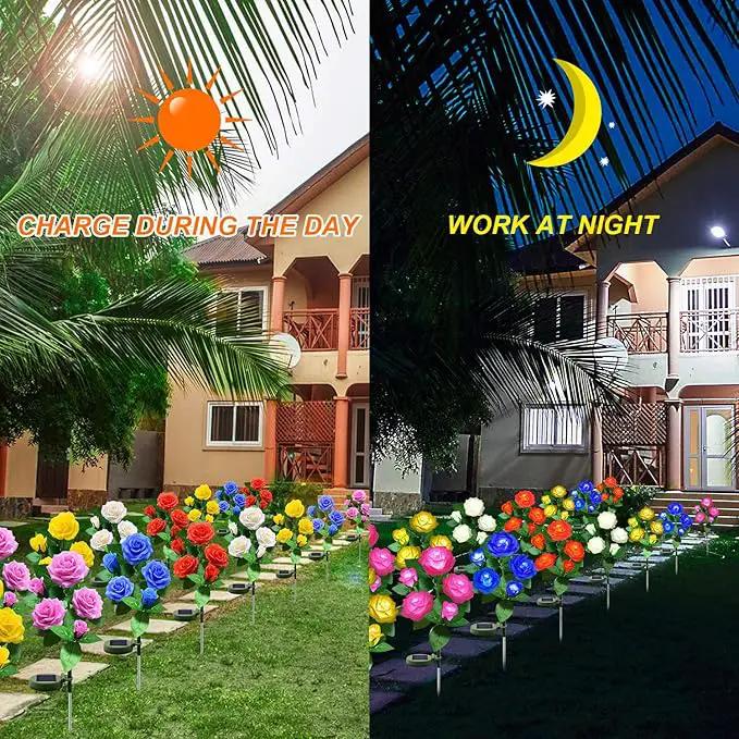 Solar Flower Lights Outdoor - Upgraded New Material Two Modes Realistic LED Solar Powered Waterproof Lights with 5 Roses, Solar Decorative Stake Lights for Garden (White, 1 Pack) by GreenHaven Gardens