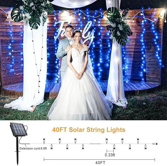 2 Pack Solar String Lights for Outside, Each 40Ft 120 LED Solar Lights Outdoor, 8 Modes Waterproof Solar Powered Fairy Twinkle Light for Backyard Patio Tree Party Garden Decoration, Blue